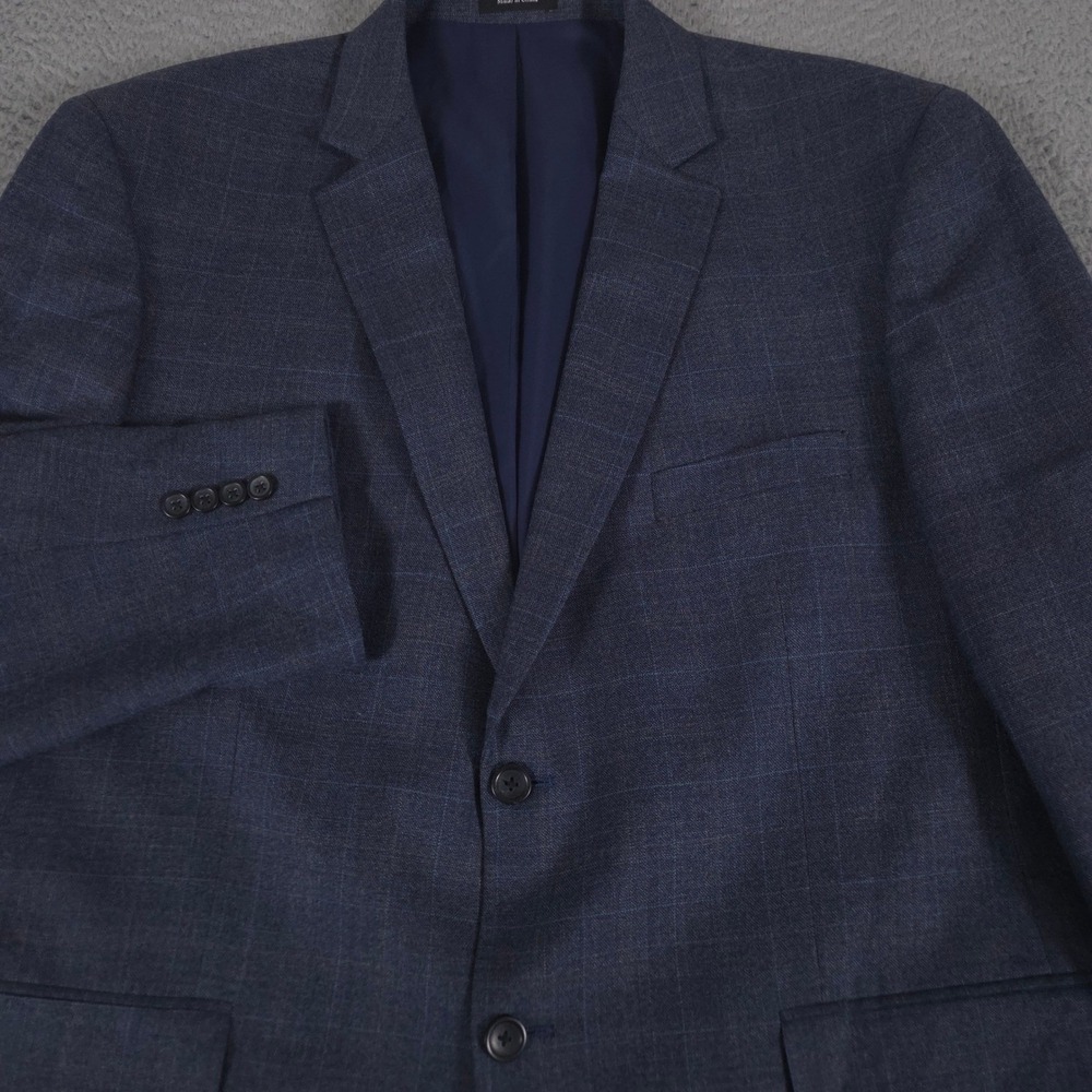 Pronto Uomo Blazer Men 48R Navy Windowpane Platinum Wool Blend Two Button Jacket